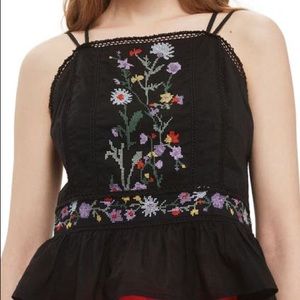 TOPSHOP peplum embroidered top